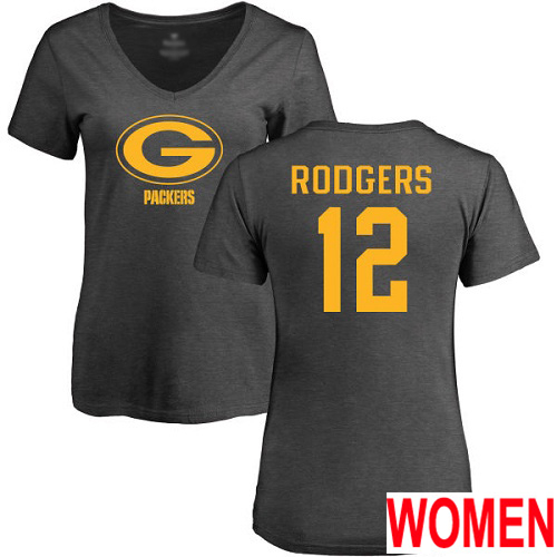 Green Bay Packers Ash Women #12 Rodgers Aaron One Color Nike NFL T Shirt